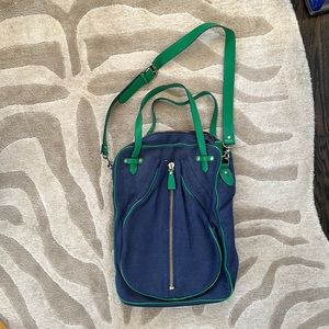 Anthropologie Woven structured tennis bag with leather arm and shoulder straps